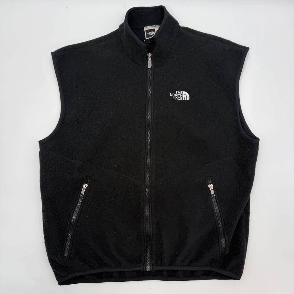 The North Face Mens XL Fleece Vest Black Full Zip Mock Neck Outdoor Layering